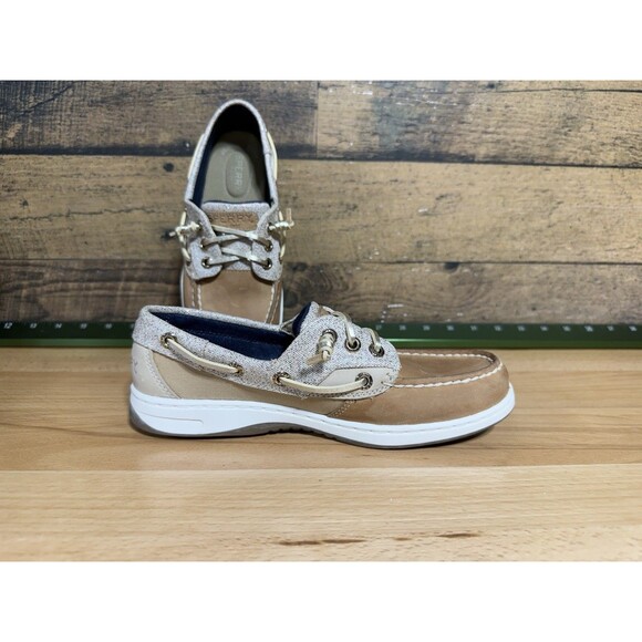 NEW SPERRY ROSEFISH BOAT SHOE WOMEN'S 5.5 TAN LINEN SPARKLE MEMORY FOAM STS83339 - Picture 3 of 10